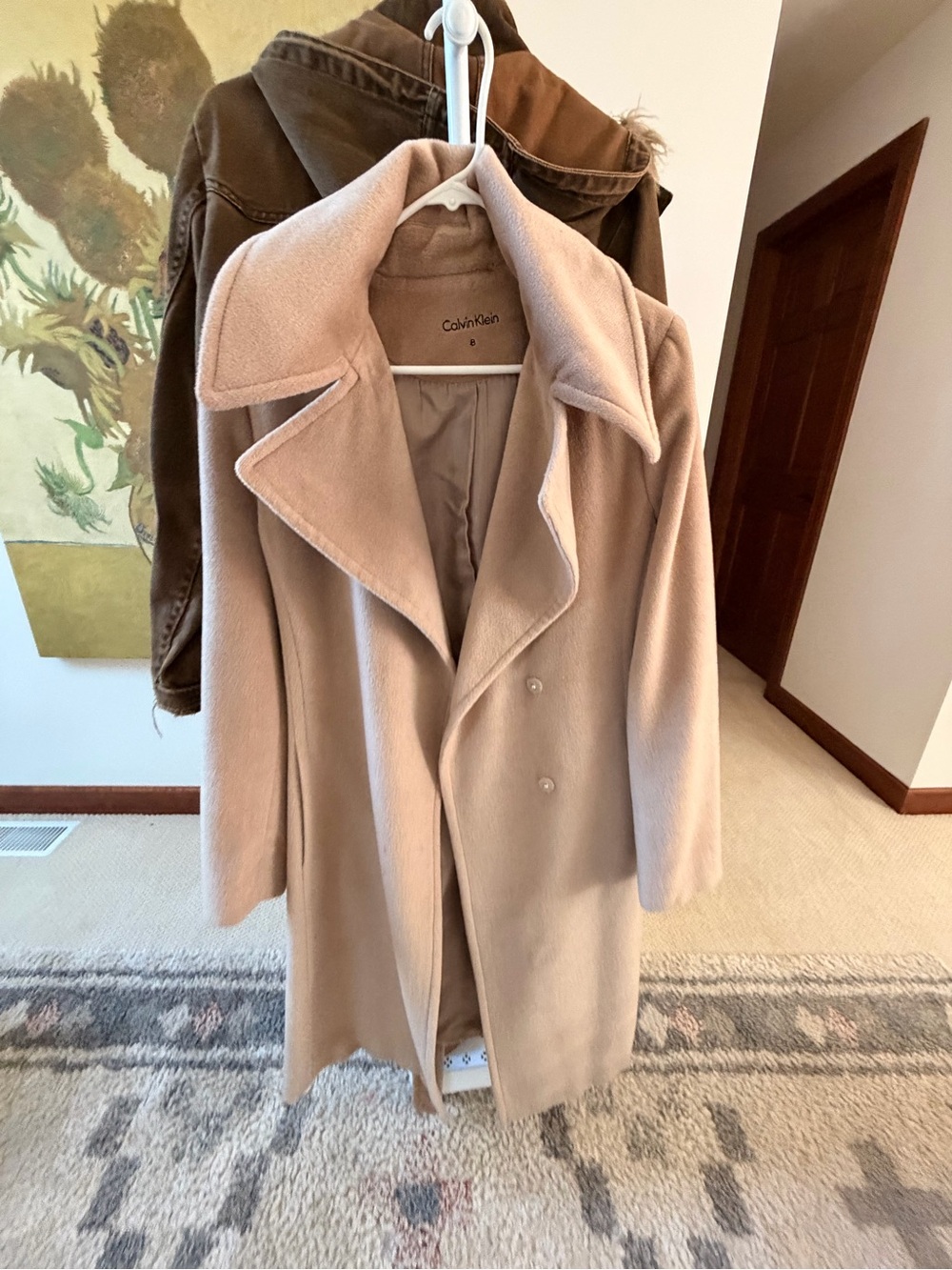 Calvin Klein Beige Wool-Blend Pea Coat